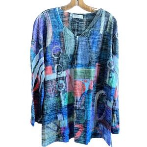 Jess & Jane "Barcelona" Tunic Top Abstract Print Long Sleeve V Neck‎ NWT 3X